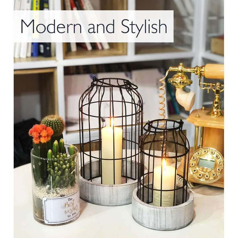 17 Stories Modern Farmhouse Lantern Decor Rustic Home Decor Lanterns Wire Metal Cloche Decorative Candle Holder Wayfair